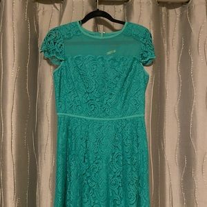 Teal lace short sleeve dress
